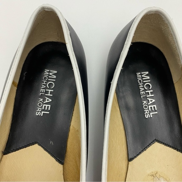 Michael Kors Womens Peep Toe Leather Flats Shoes Black/White Sz 7.5M - Picture 7 of 10
